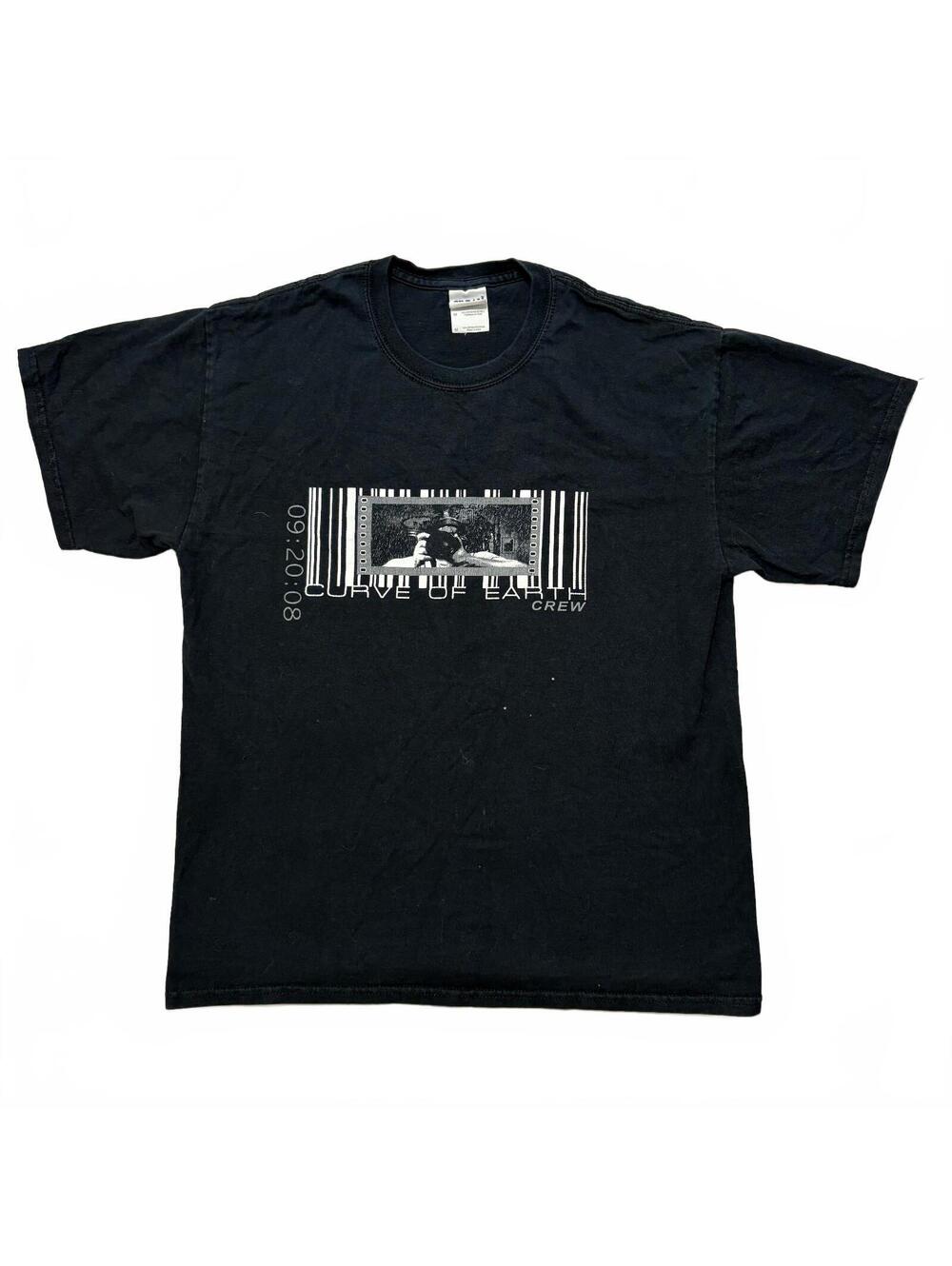 VTG Curve of Earth Crew Graphic T-Shirt Men's M Black Cotton Casual